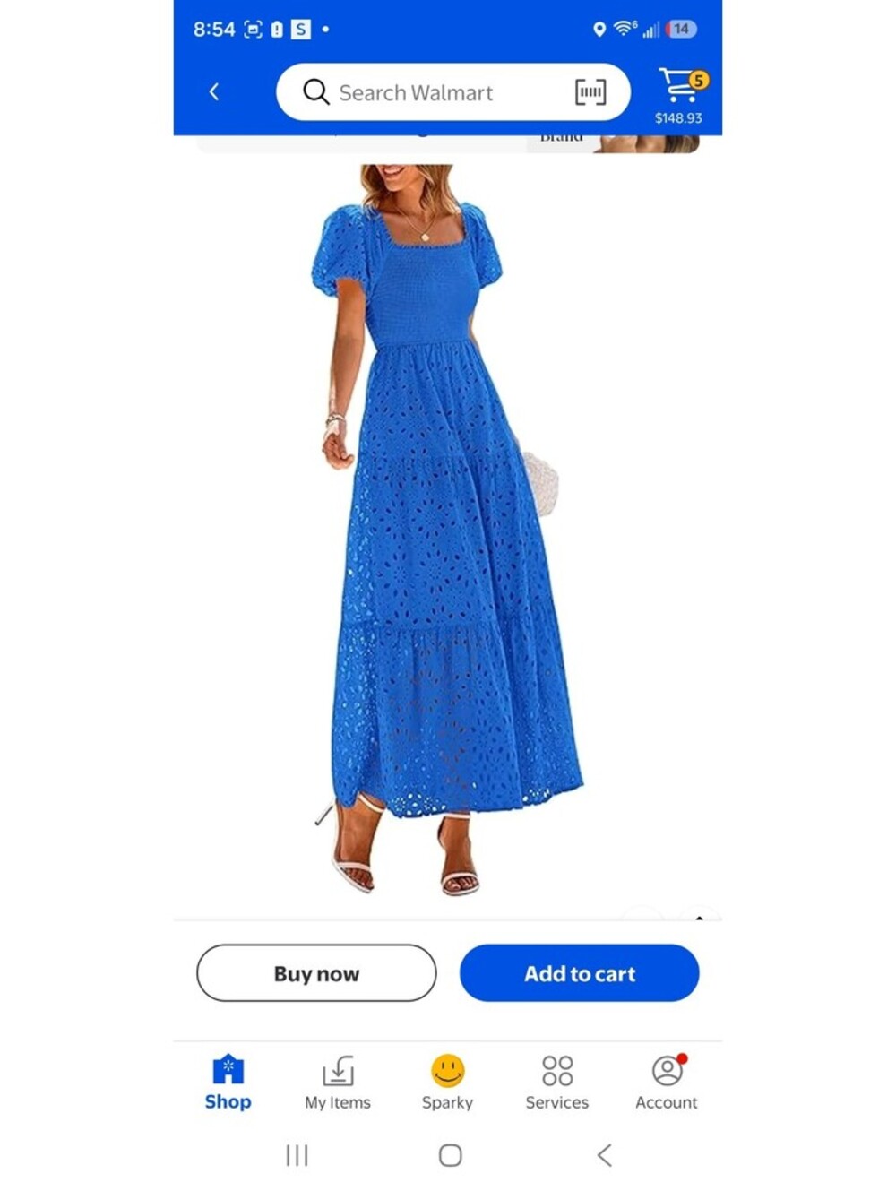 PRETTYGARDEN Blue Summer Maxi Dress with Eyelet Design, Square Neck, Puff Sleees